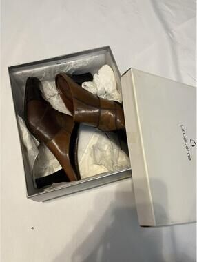 Vintage Liz Claiborne Kyra Brown Leather Patchwork Square Toe Mule Heels Y2K 8.5